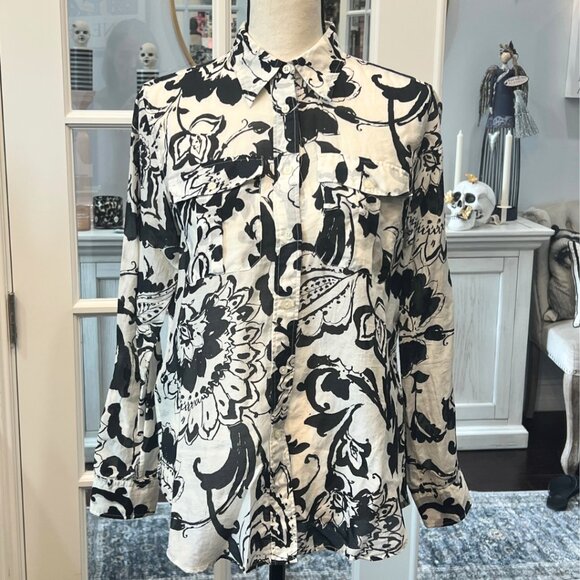 Lauren Ralph Lauren Floral Paisley Button Down Shirt Silk Blend Semi Sheer S - Picture 1 of 10